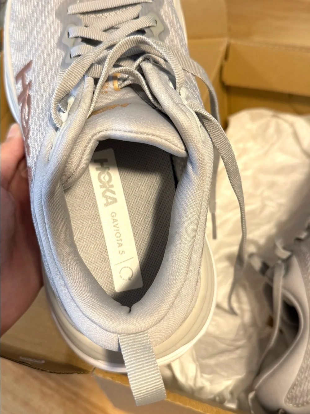 Hoka One One Women's Neutral Shoes in Light Gray with Copper Logo - Picture 4 of 5